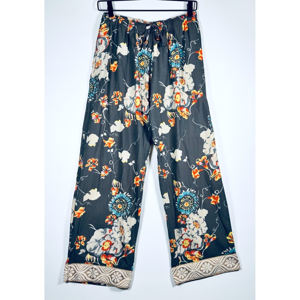 Punjammies‎ Sudara Pajama Pants Womens Medium Gray Floral Cotton Lounge Wide Leg